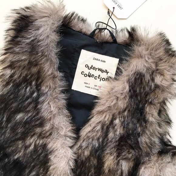 Zara NWT front tie faux fur vest 5T - Picture 2 of 6